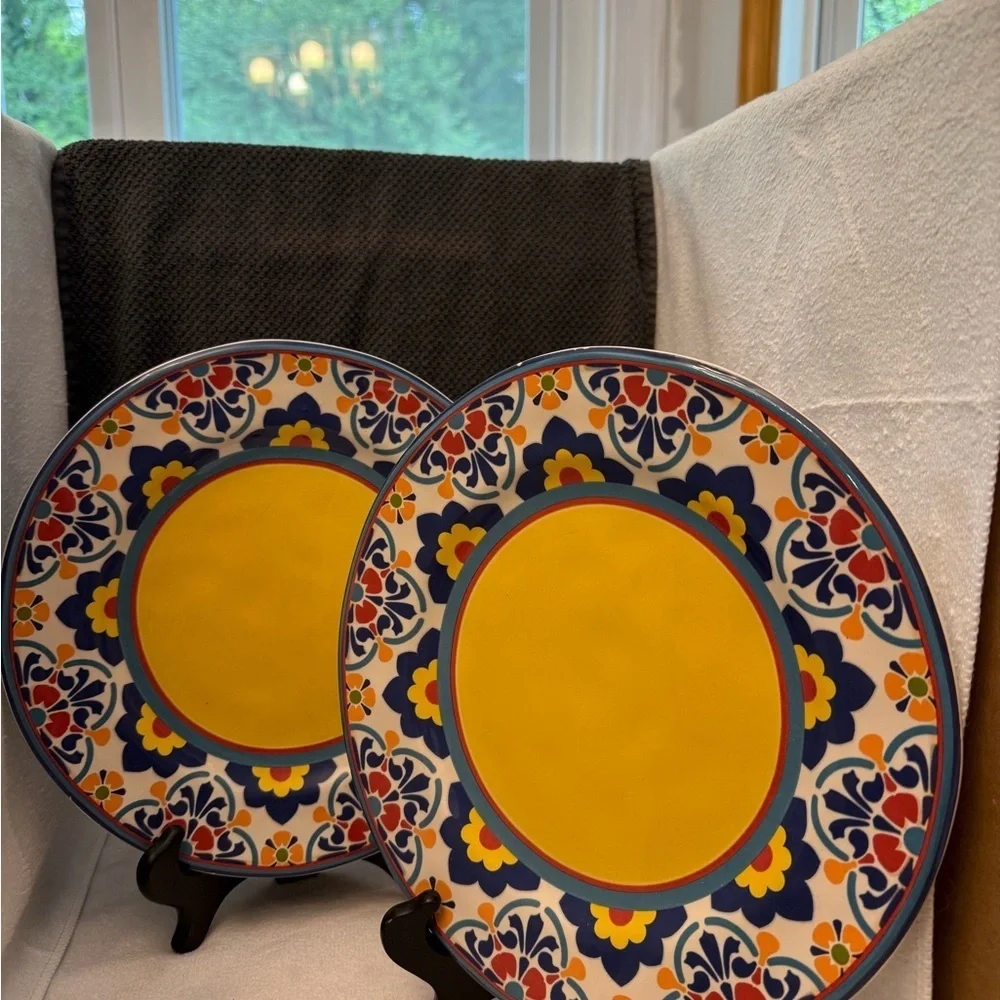2/ Pier 1 Yellow and Blue Mediterranean Dinner Plates/Platter